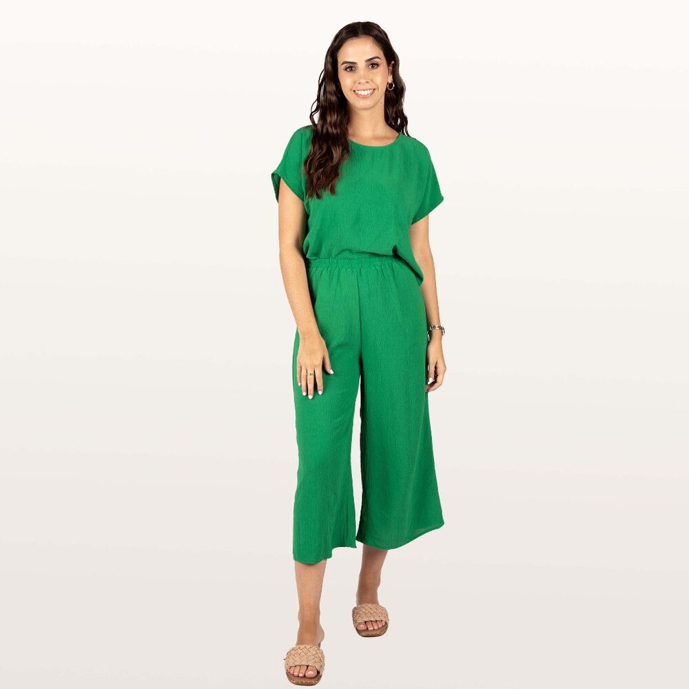 Green Two Piece Set Wide Leg Pants Summer Matching Outfit